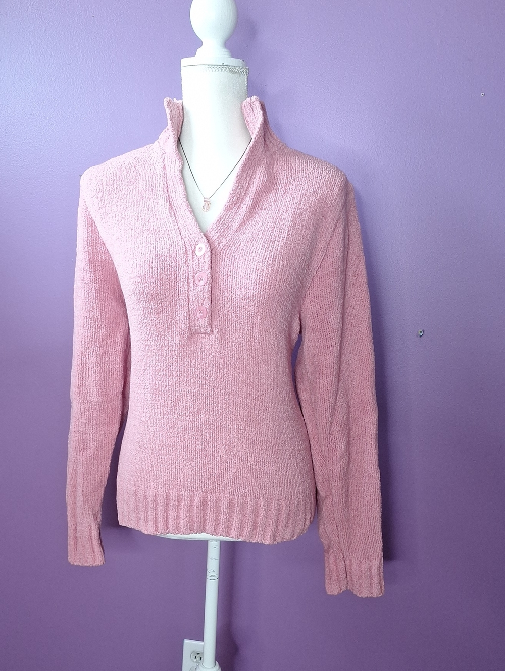 Sonoma Soft Pink V-Neck Button Pullover Sweater